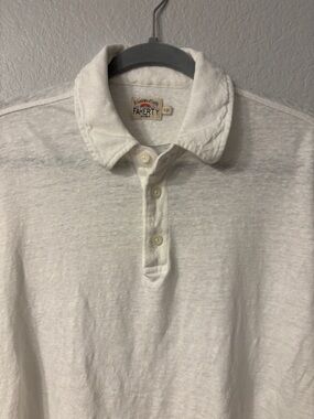 Faherty White Linen Short-Sleeve Polo Shirt
